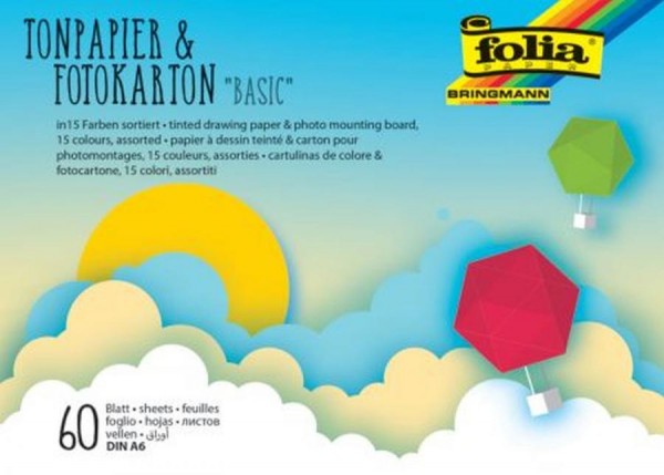 folia Tonpapier- und Fotokarton-Block BASIC, A6, 60 Blatt