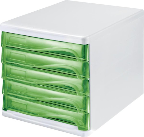 helit Schubladenbox, 5 Schübe, weiß/grün-transparent
