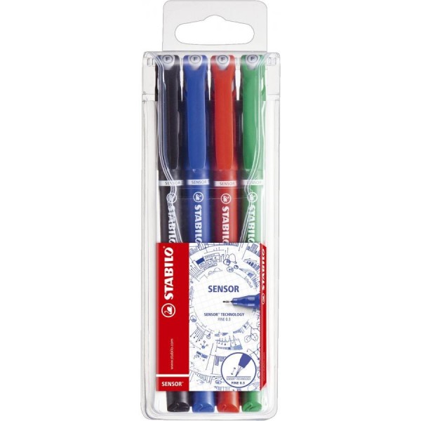 STABILO Fineliner sensor, 4er Kunststoff-Etui ´Office´