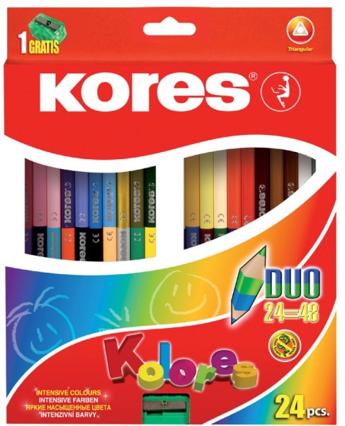 Kores Dreikant-Buntstifte "DUO", 24er Karton-Etui + Spitzer
