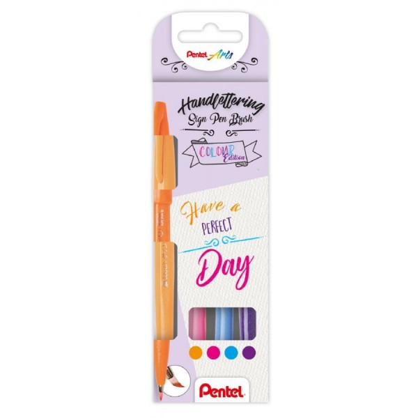 PentelArts Faserschreiber Brush Sign Pen, 4er Etui, Colour