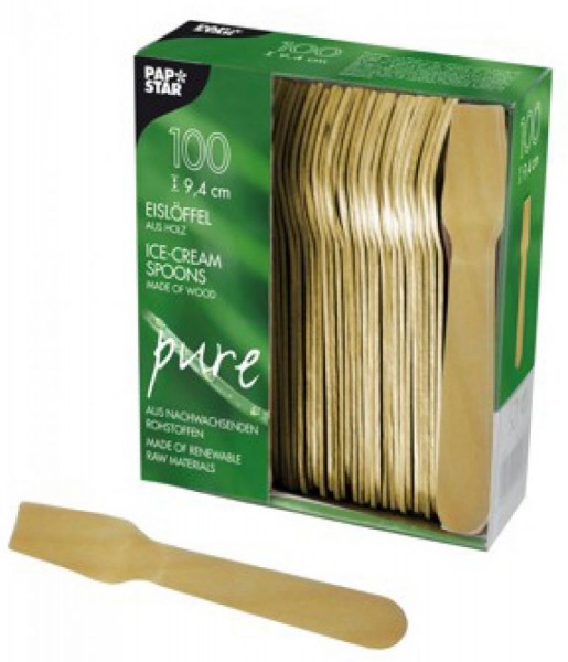 PAPSTAR Holz-Eislöffel ´pure´, Länge: 94 mm, 100er