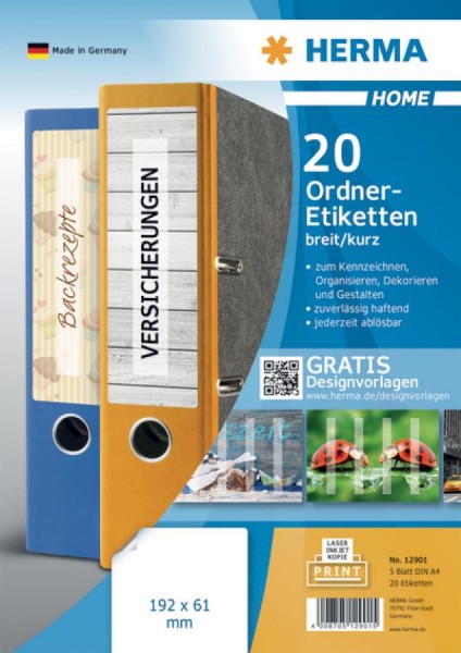 HERMA HOME Ordnerrücken-Etiketten, 192 x 62 mm, weiß