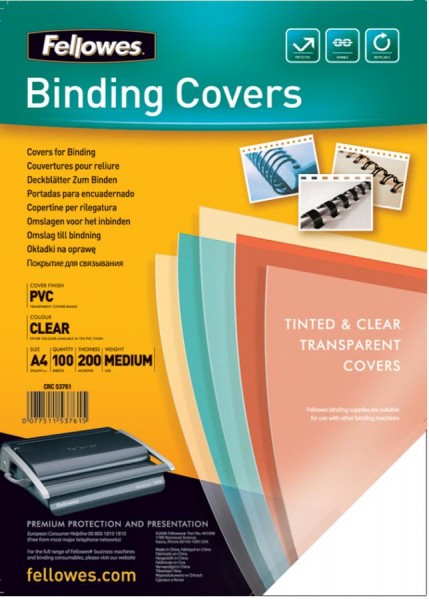 Fellowes Deckblatt, DIN A4, PVC, transparent, 0,30 mm