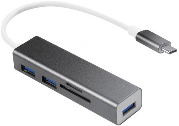 LogiLink USB-C 3.0 Hub + Kartenleser, 3-Port, grau