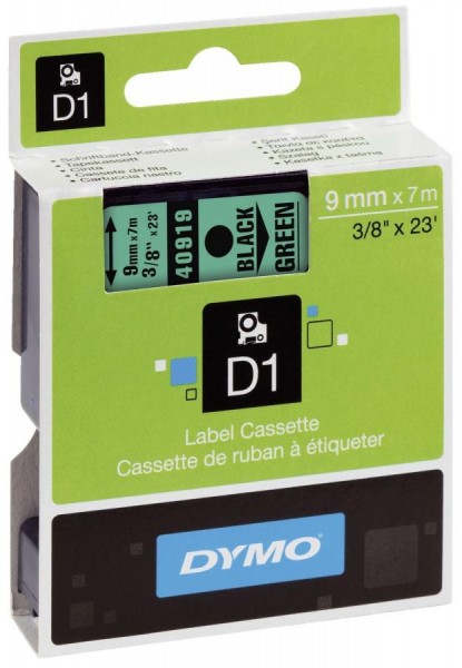 DYMO D1 Schriftbandkassette schwarz/grün, 9 mm x 7 m