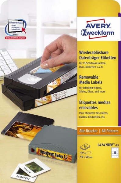 AVERY Zweckform Stick+Lift Etiketten für ZIP Disketten, weiß